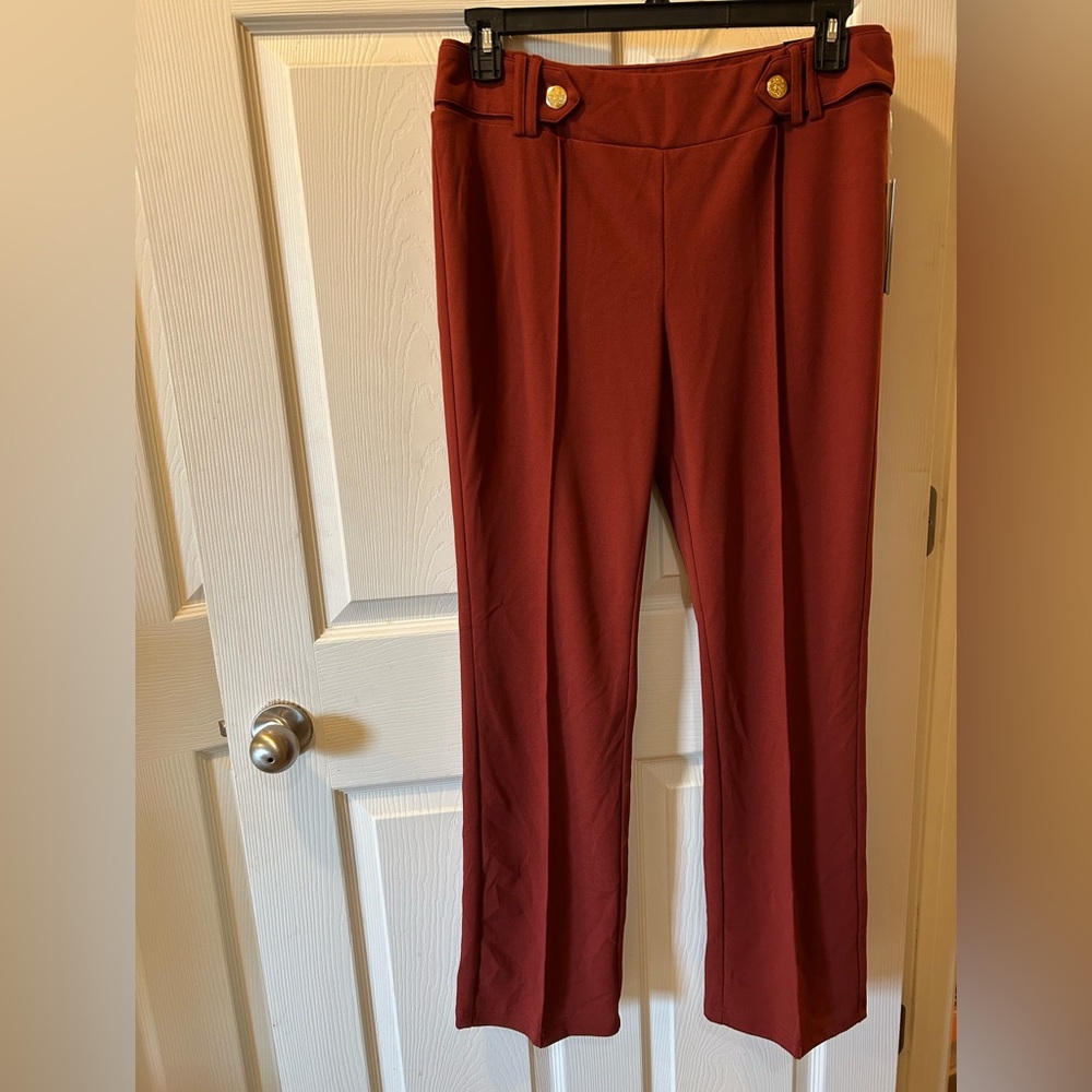 Soho Apparel Ltd. 1X Terracotta Flare Leg Pants W/Button Accents on Waist NWT